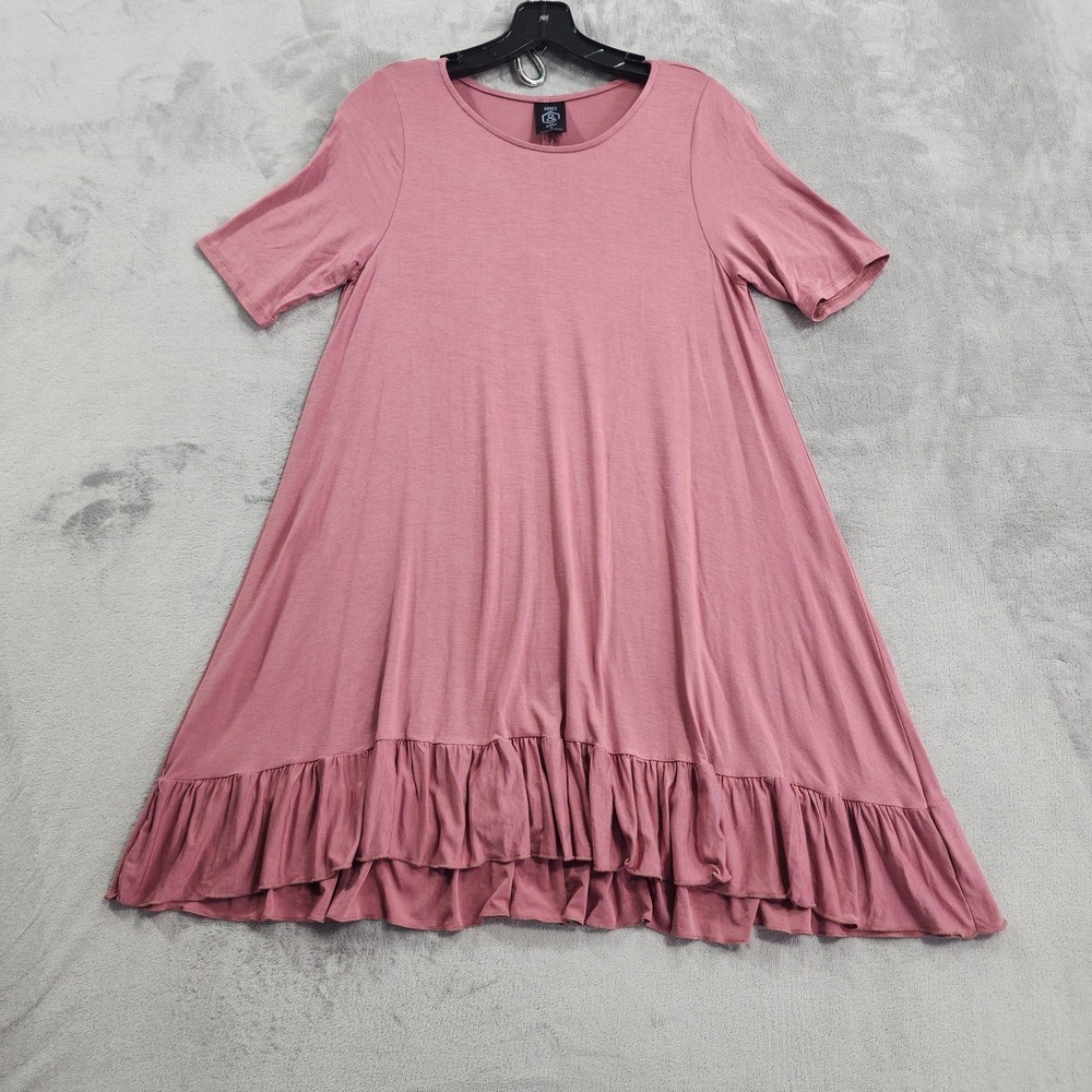 NEW Agnes & Dora Top Womens S Pink Ruffle Hem Tunic Short Sleeve Jersey‎ Stretch